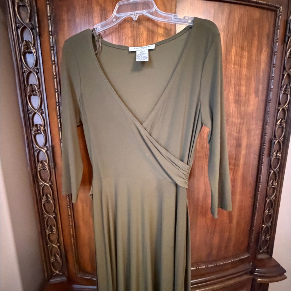 Evan Picone Olive Green Long Sleeve Wrap Dress